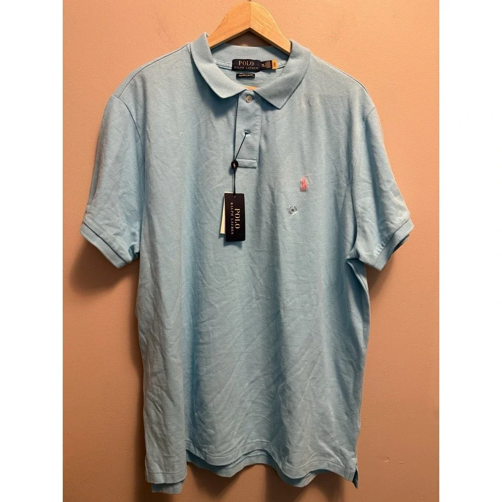 Polo Ralph Lauren Shirt Mens Custom Slim Fit Polo Shirt Blue Size XXL NWT Read